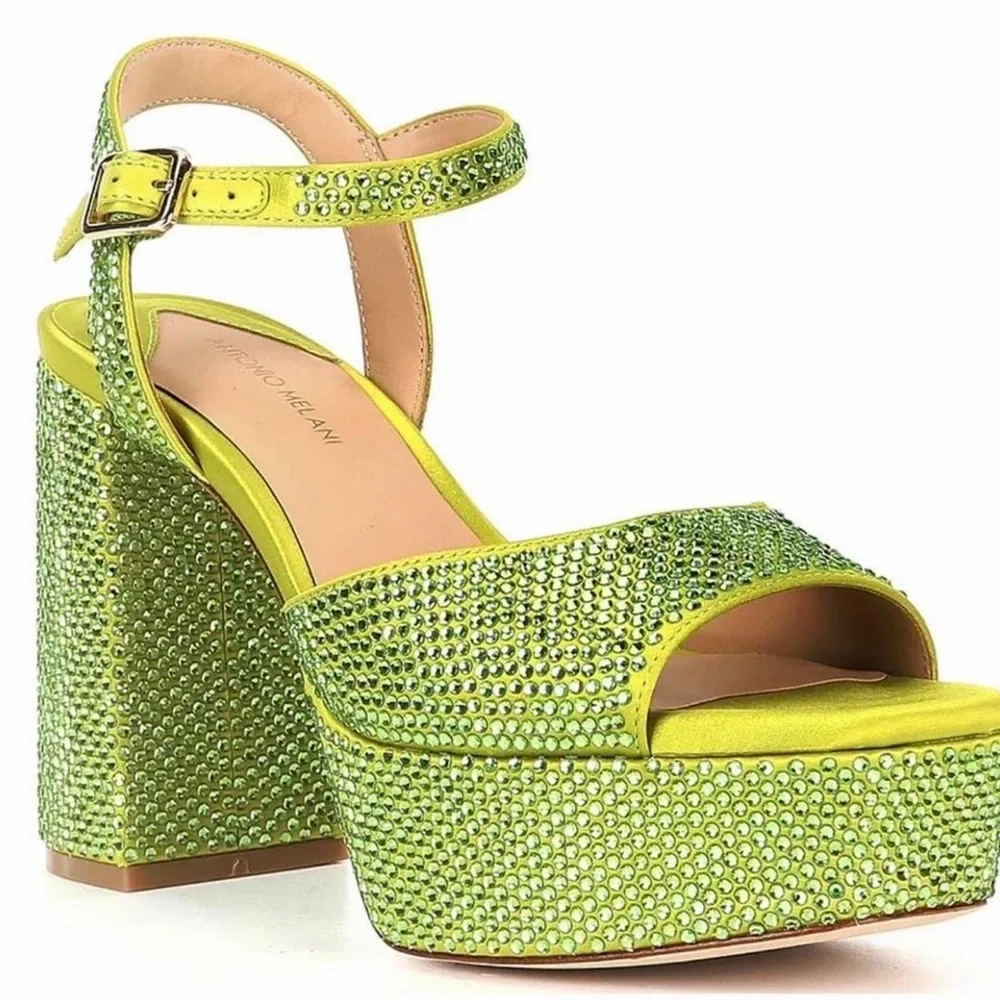 NWT Antonio Melani Babs Rhinestone Platform Heels Size 8 Lime Green